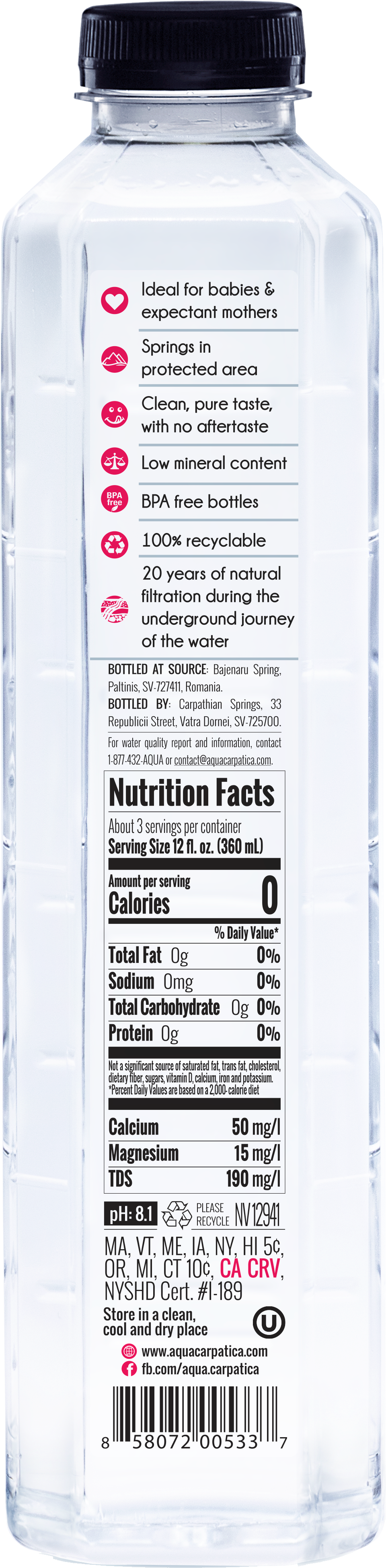 Aqua Carpatica Natural Spring Water 1L (12 Count)