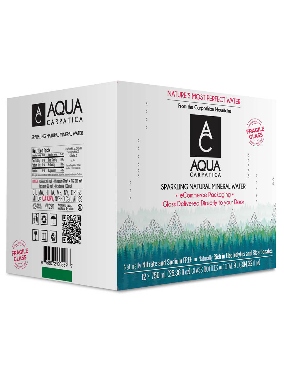 Aqua Carpatica Naturally Sparkling Mineral Water 750ml - Glass (12 Count)